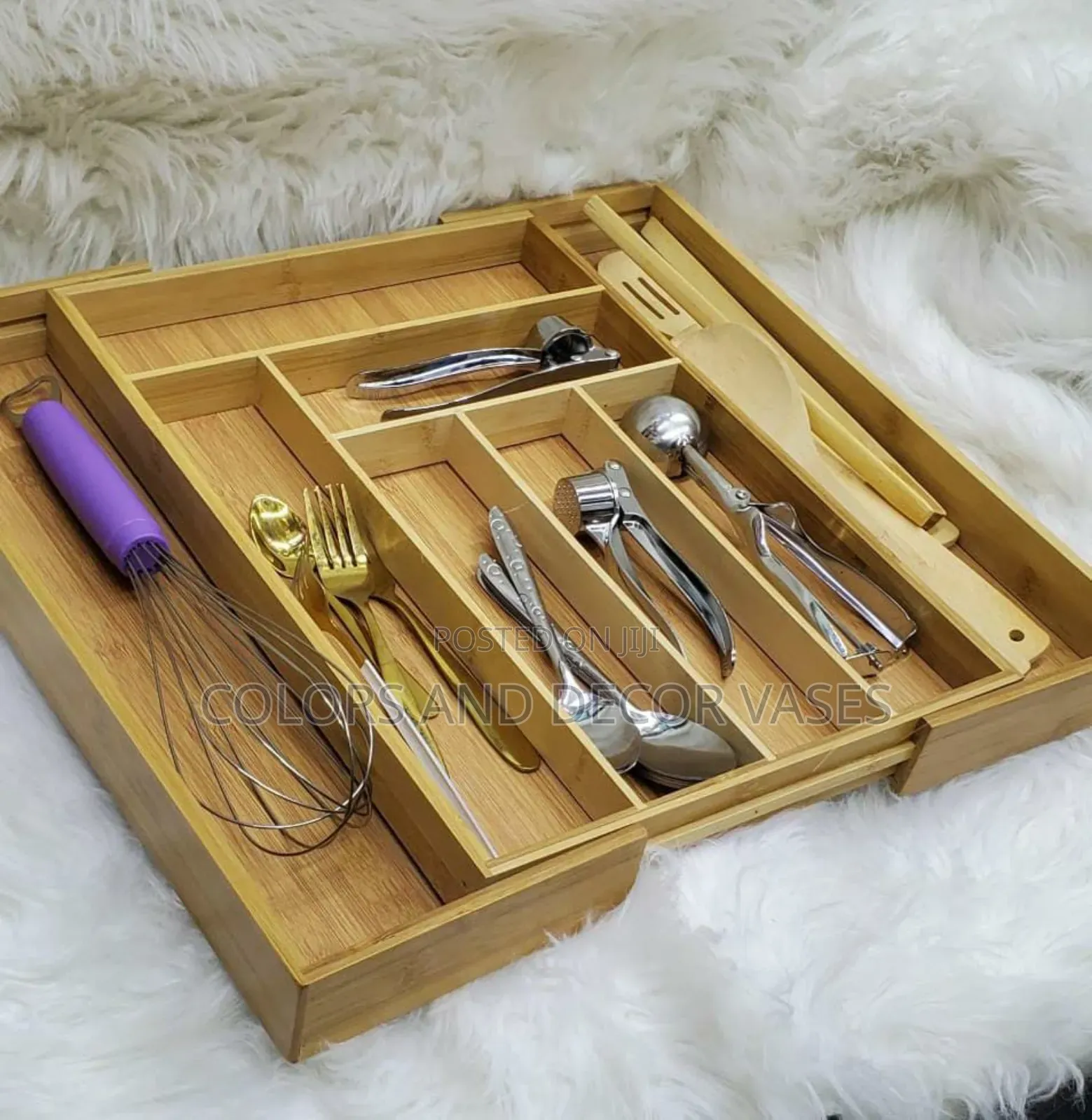 Multifunctional Big Bamboo Expands Wooden Cutlery Organizer