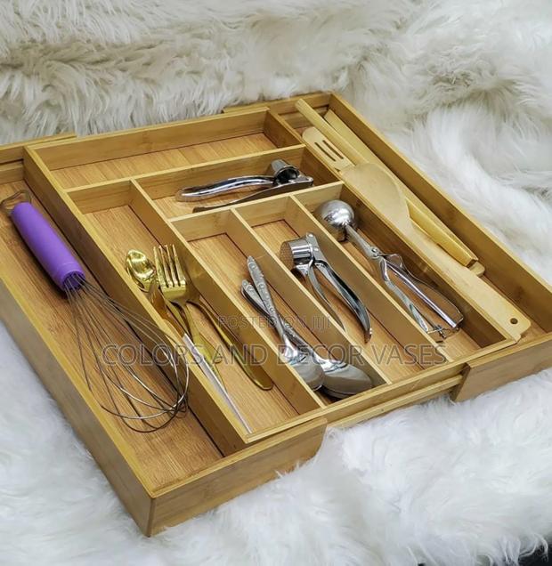 Multifunctional Big Bamboo Expands Wooden Cutlery Organizer
