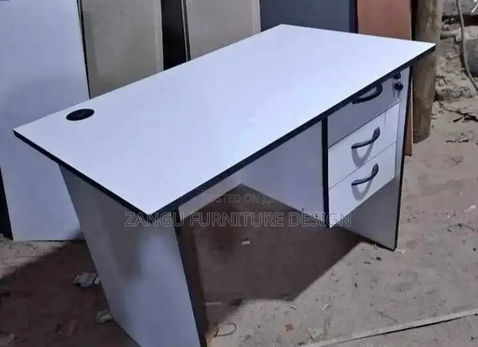 White Office Desk Black Edges