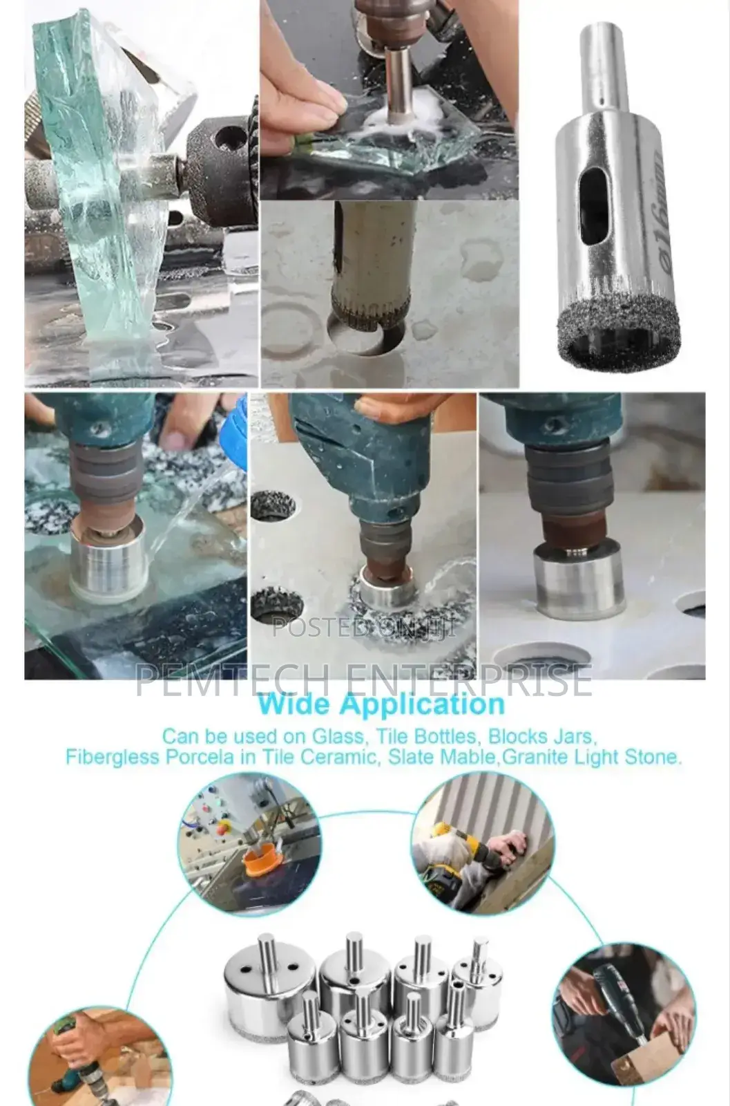 15pcs Glass, Granite, Tile Hole Saw Bits Set