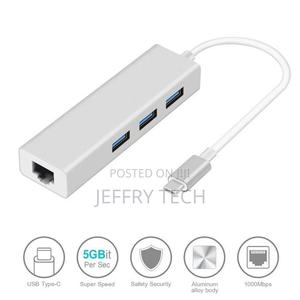 Ethernet Rj45 Lan Adapter USB Type C to USB 3.0 HUB New - thumbnail 2