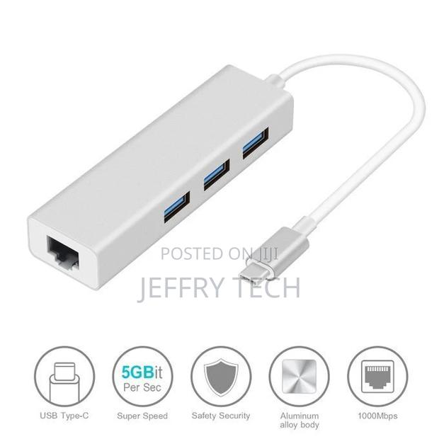 Ethernet Rj45 Lan Adapter USB Type C to USB 3.0 HUB New - main view