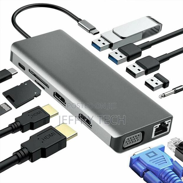 12 in 1 Docking Station Type C to Dual Hdmi-Compatible RJ45