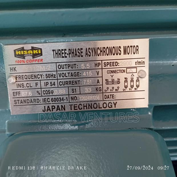 5.5hp Motor Three Phase High Speed Hisaki Japan - thumbnail 2