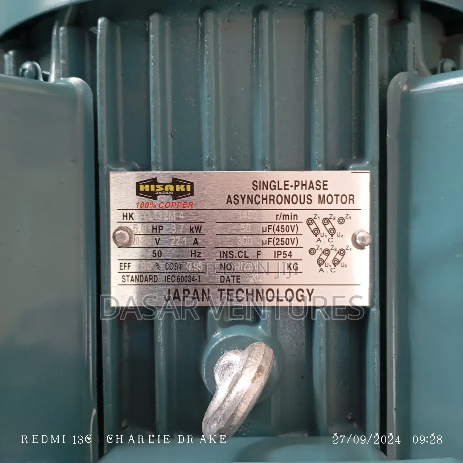 5hp Motor, Single Phase,Low Speed, Hisaki Japan