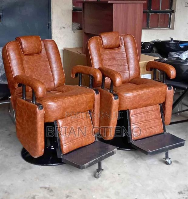 Brown Leather Flap Kinyozi Chairs - main view