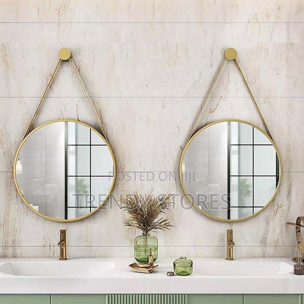 Gold Round Hanging Mirror With Straps