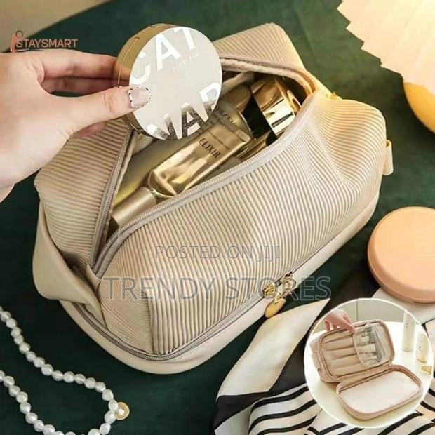 Brown Waterproof Double Layer Cosmetic Bag - main view