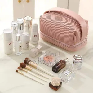 Pink Waterproof Double Layer Cosmetic Bag