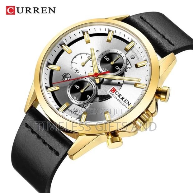 CURREN 8325 Black Leather Men Chronograph Watch