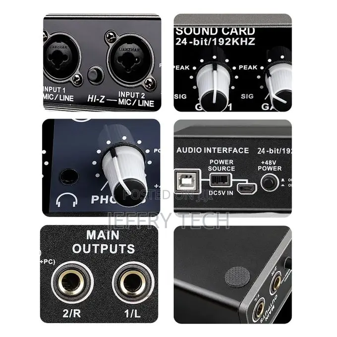 Portable Audio Interface USB Sound Card Mic Preamplifier