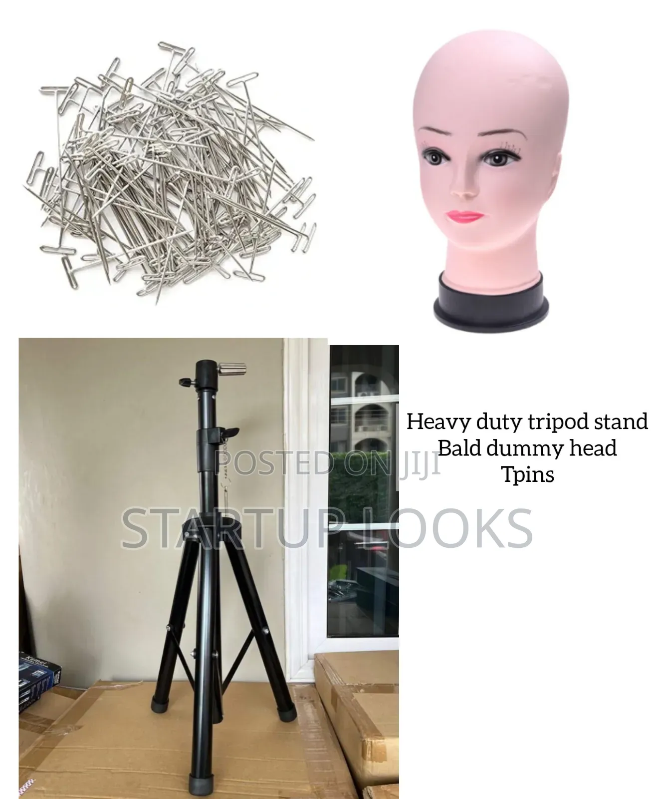 Bald Dummy Head, Heavy Duty Tripod Stand, Tpins