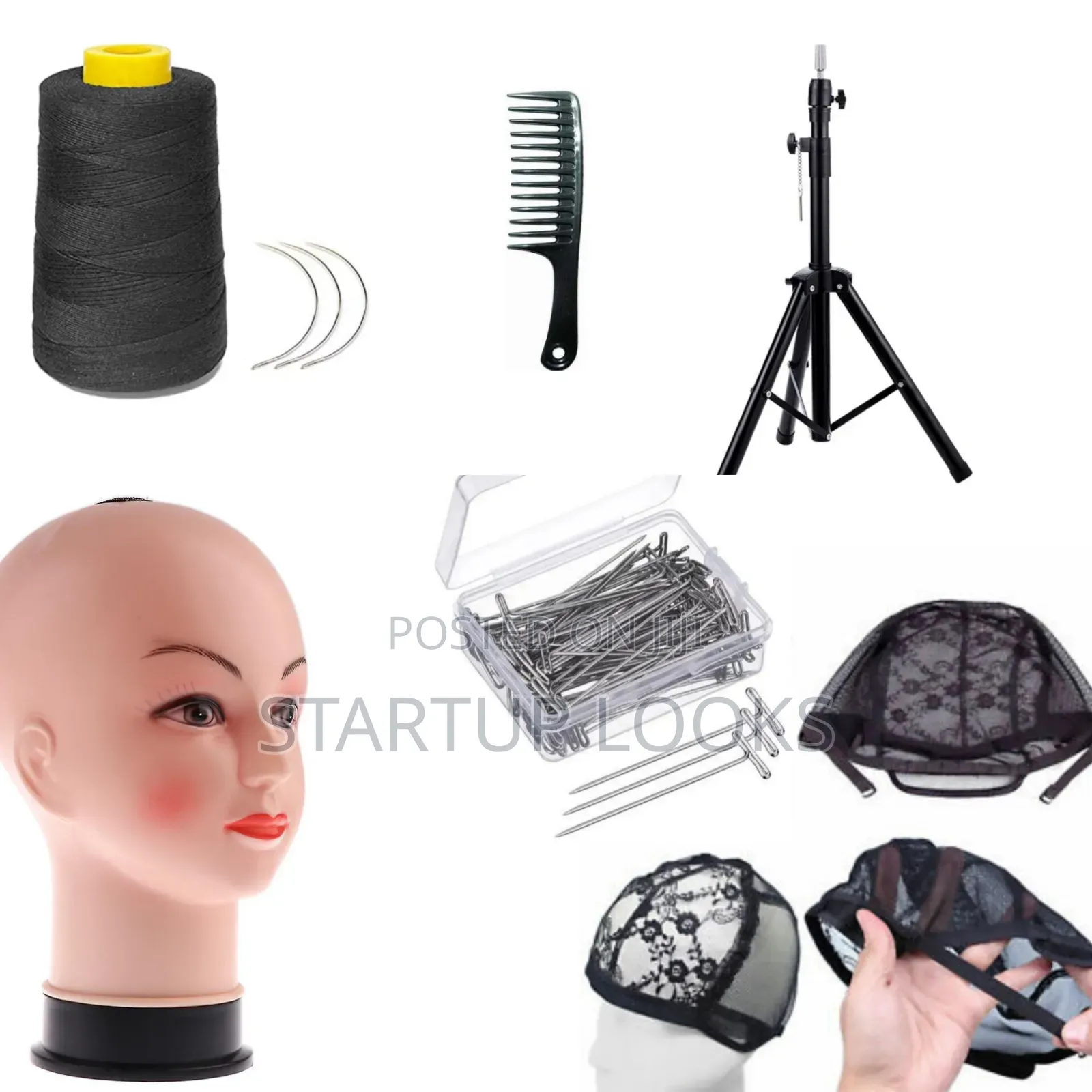 Bald Dummy Head 9-1 Set, Tripod Stand,3wig Caps, Tpins