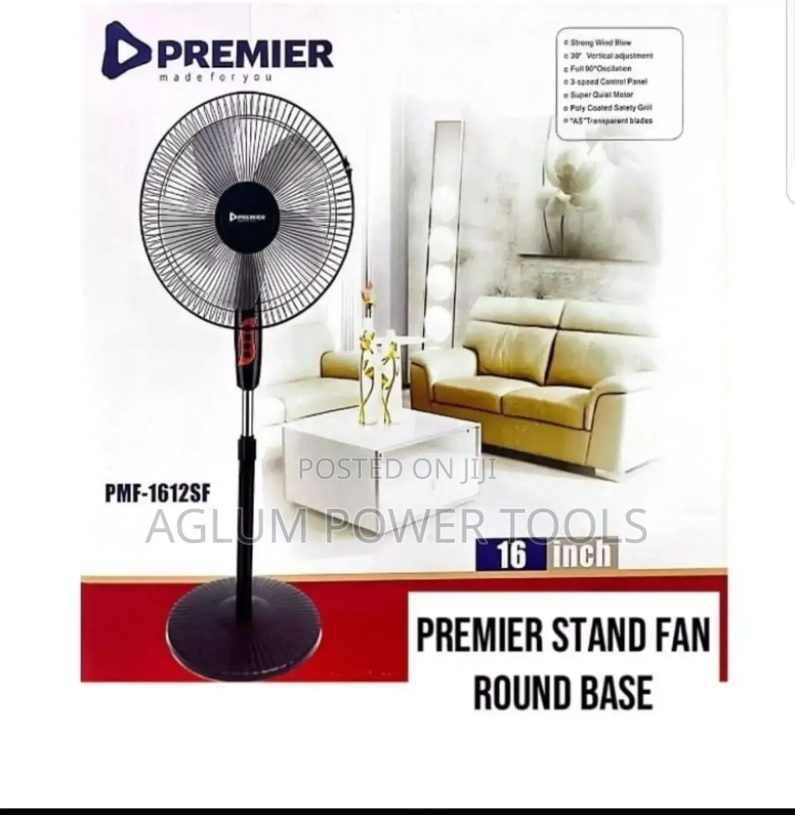 Premier Stand Fan With Round Base 16 Inches