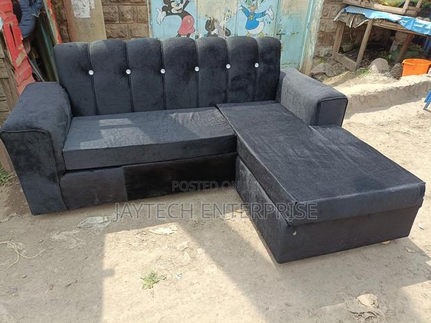 Black 4 Seater L-Shaped Sofa - thumbnail 2