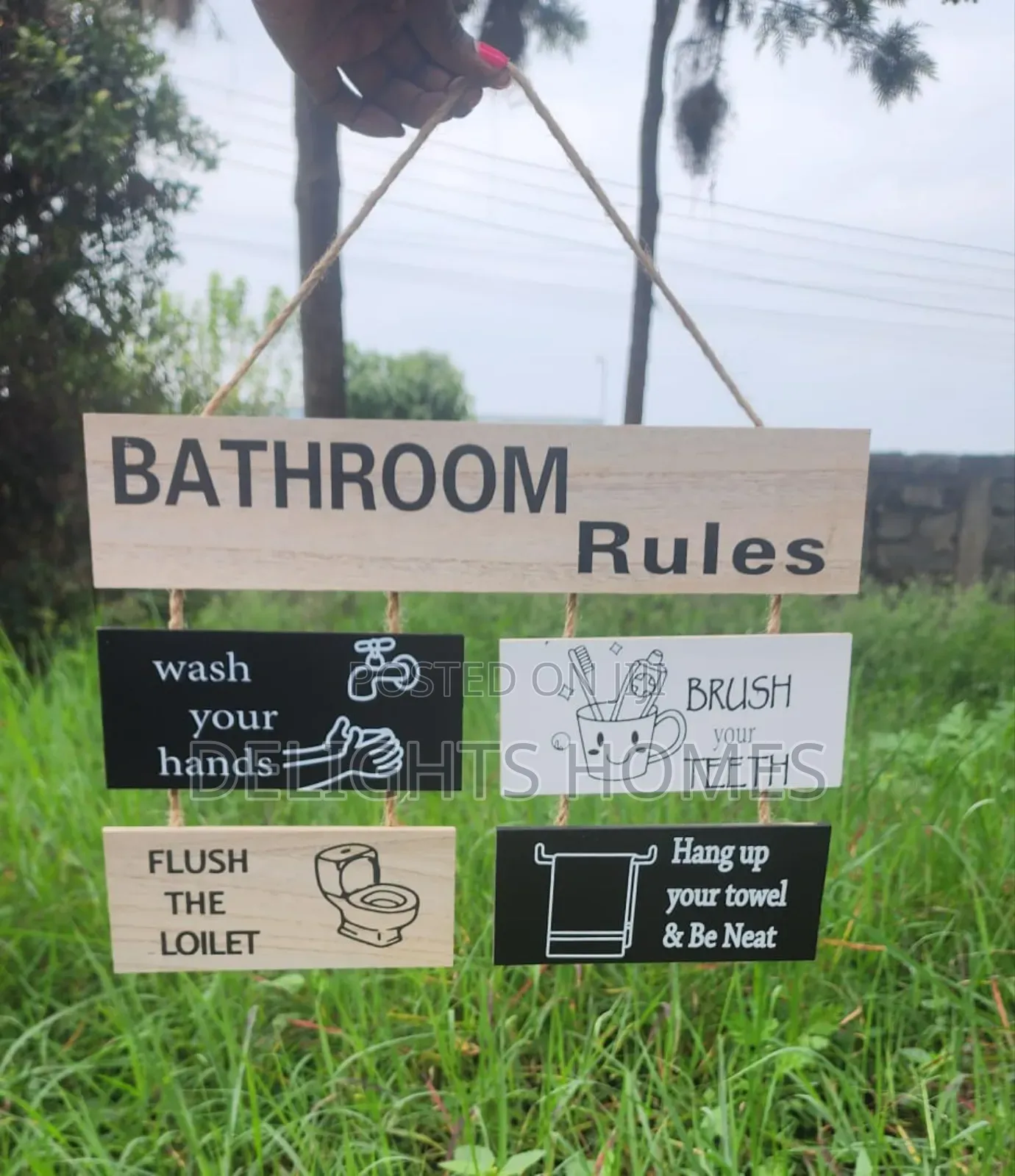 Wooden Wall Hanging Bathroom Rules