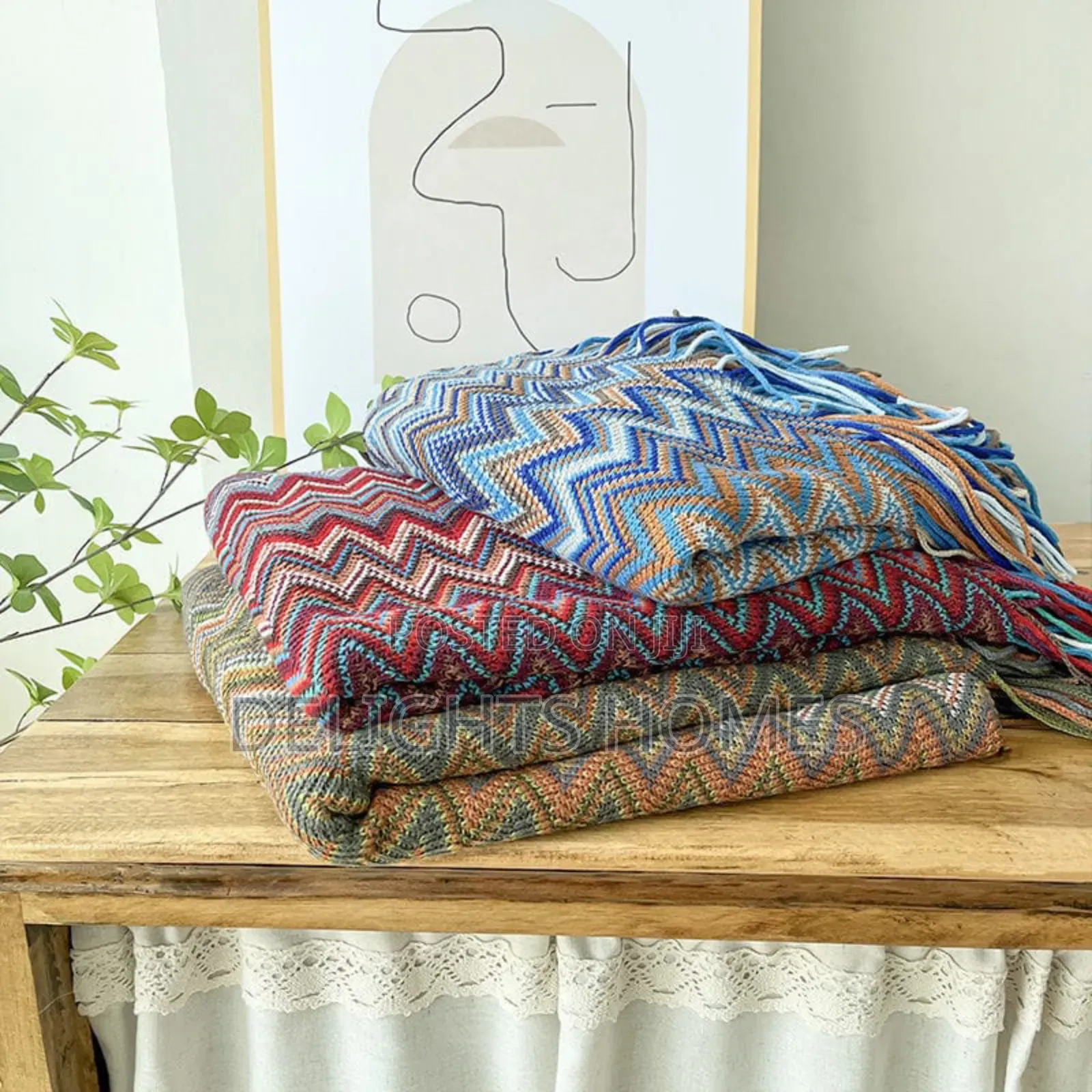 Bohemian Knitted Throw Blanket With Tassel-Hog