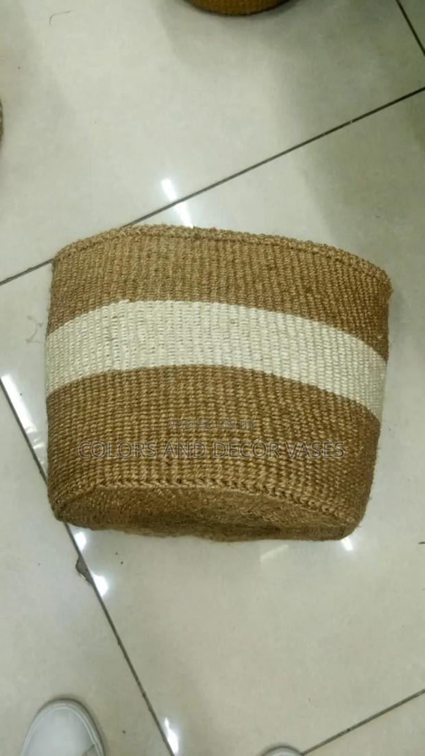 Brown Striped White Basket - main view