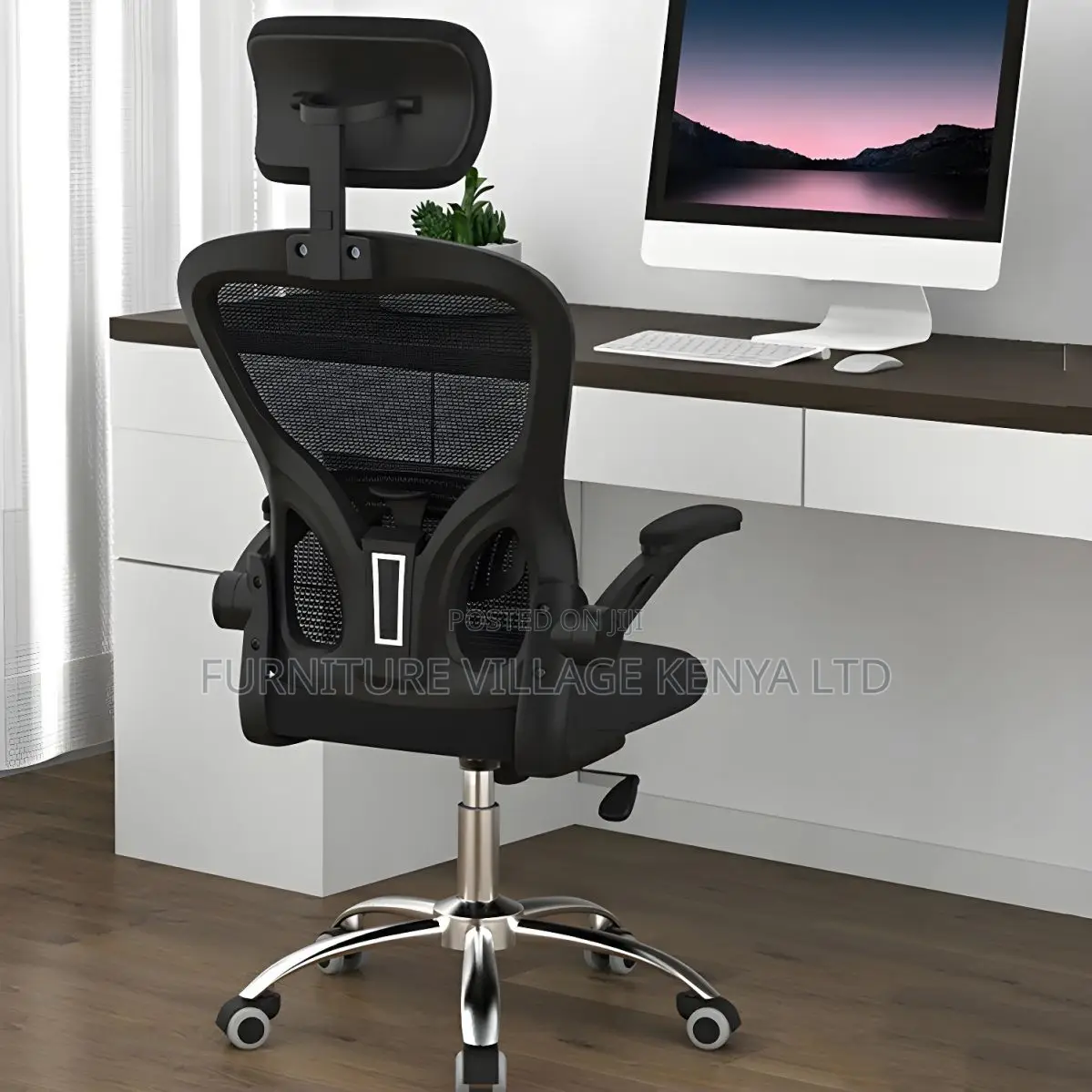 Swivel Black Mesh Office Chair With Adjustable Arms