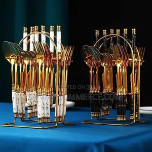 24pcs Marble Cutlery Set Stainless Steel Gold Coated