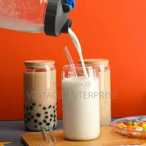 500ml Glass Cup With Lid and Straw Transparent Tea Cup