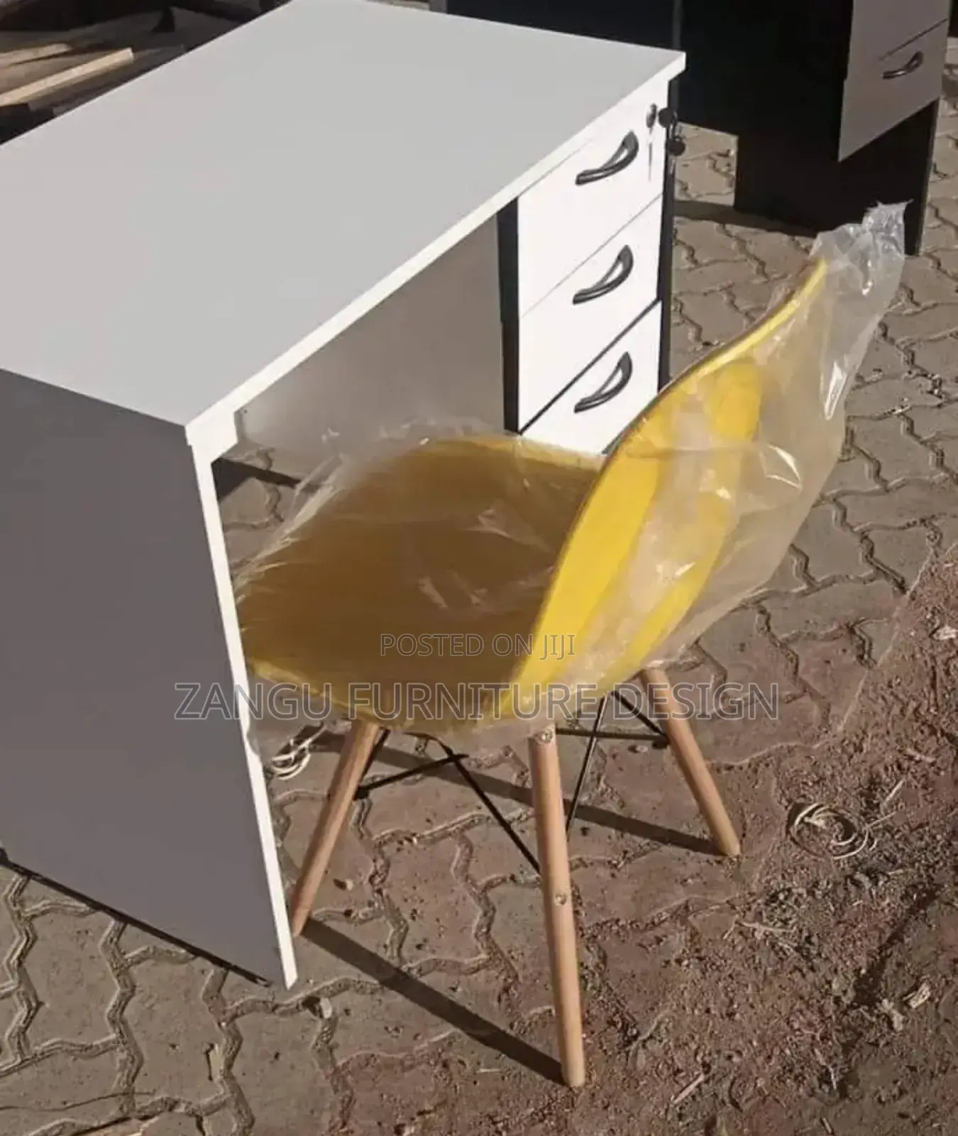 Yellow Chair and White Desk Both