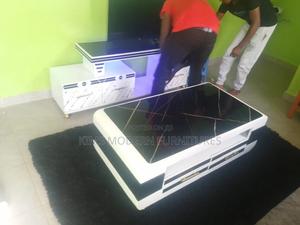 Tv Stand With Led Lights+ Table White Marble Top Black - thumbnail 2