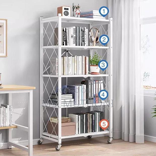 Sturdy Aesthetic 5-Tier Folding Shelf With Wheels - thumbnail 3