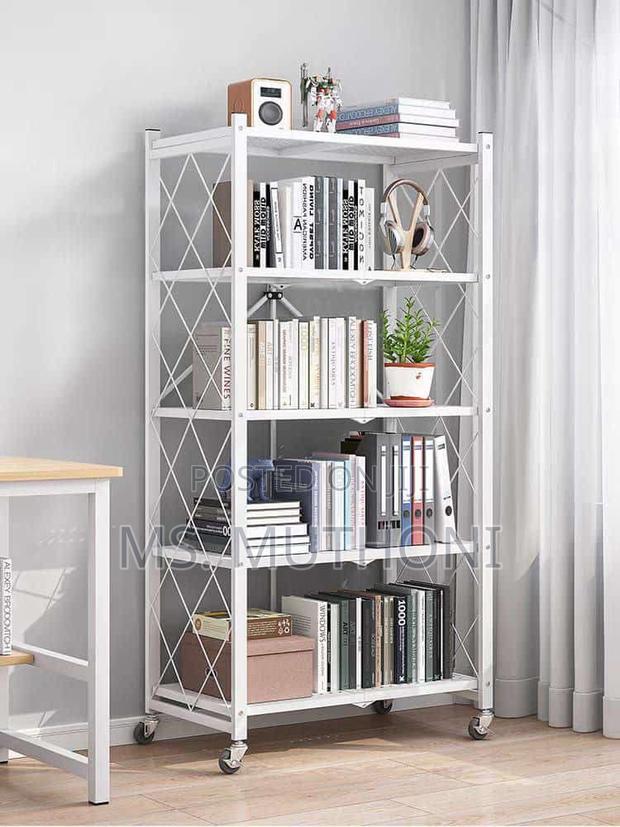 Sturdy Aesthetic 5-Tier Folding Shelf With Wheels - thumbnail 2