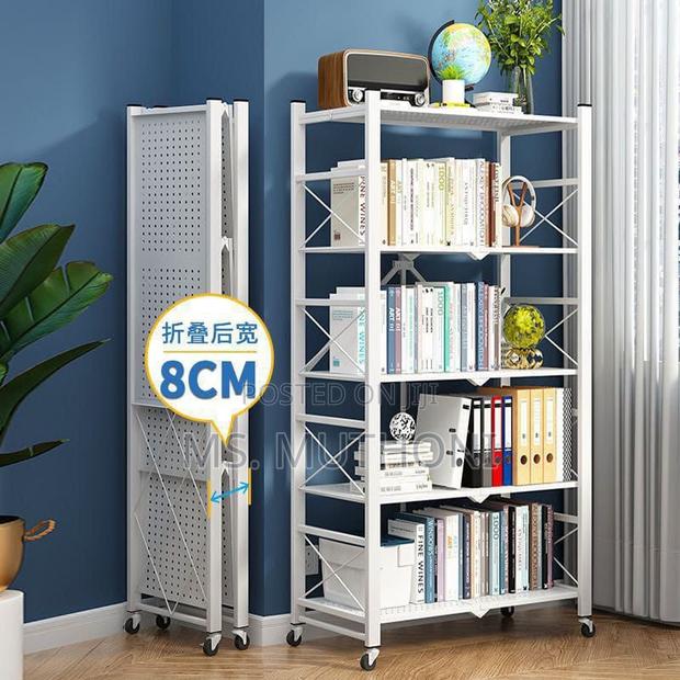Sturdy Aesthetic 5-Tier Folding Shelf With Wheels - main view