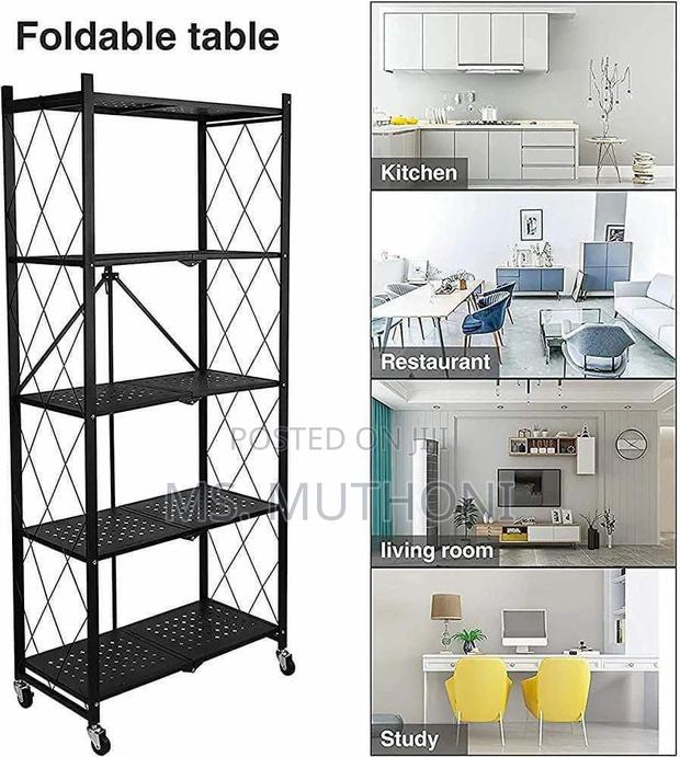 Sturdy 5-Tier Folding Shelf With Wheels - thumbnail 5