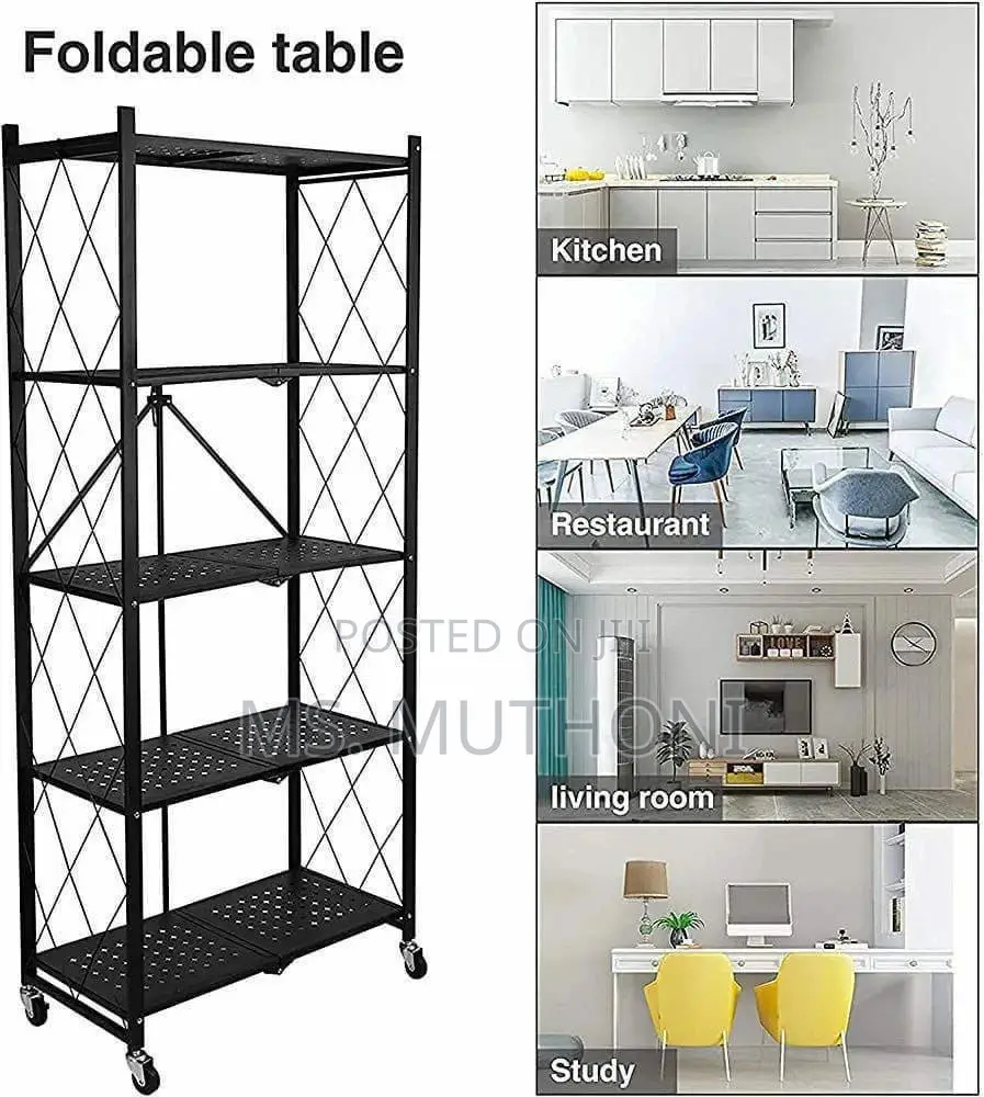Sturdy 5-Tier Folding Shelf With Wheels