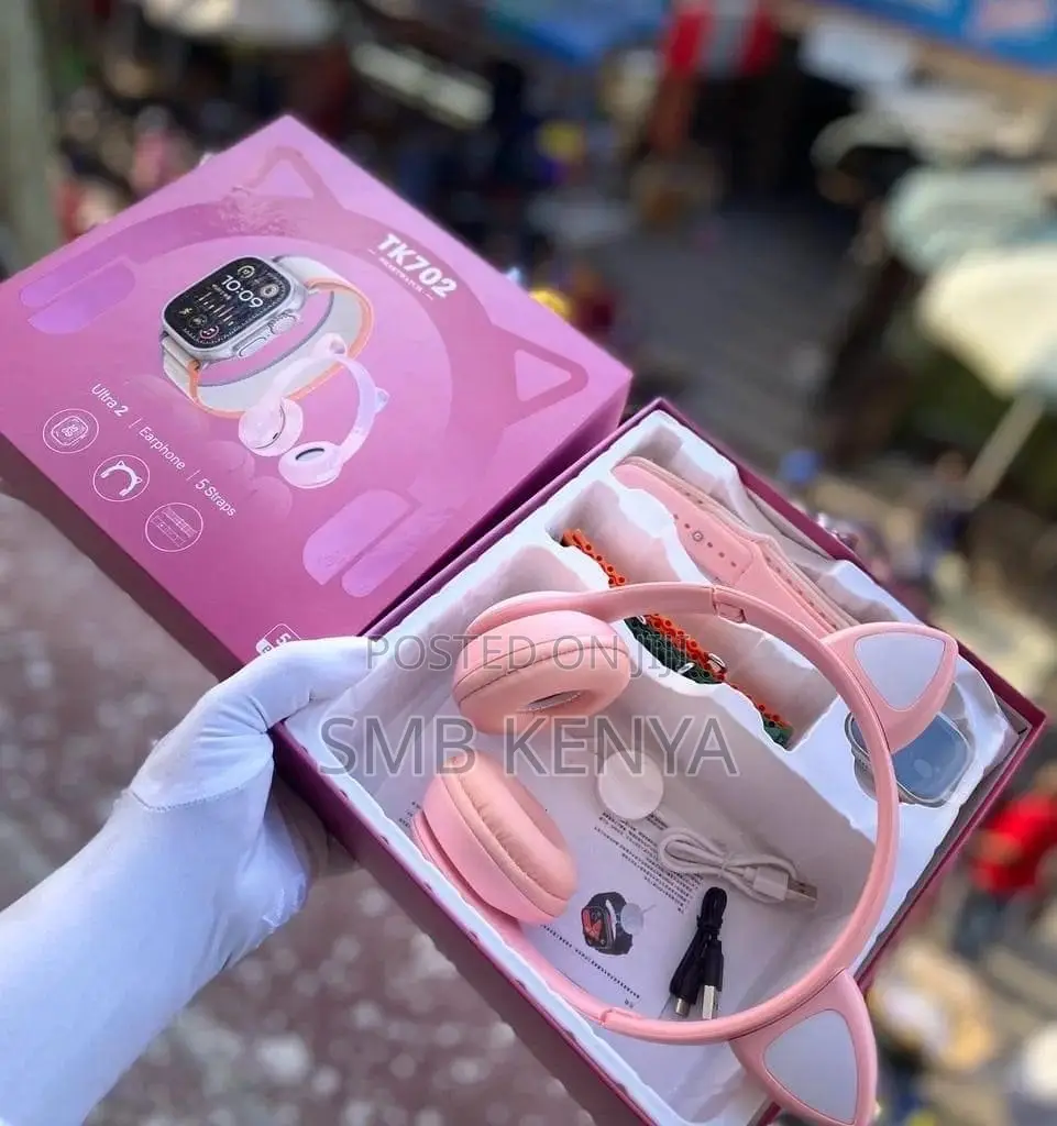 Ultra 2.0 Smart Watch+Cats Ear Bluetooth Headphone+5 Belts