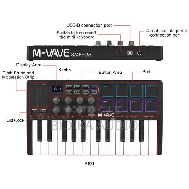 M-Vave 25-Key MIDI Control Keyboard Mini Portable USB - thumbnail 2