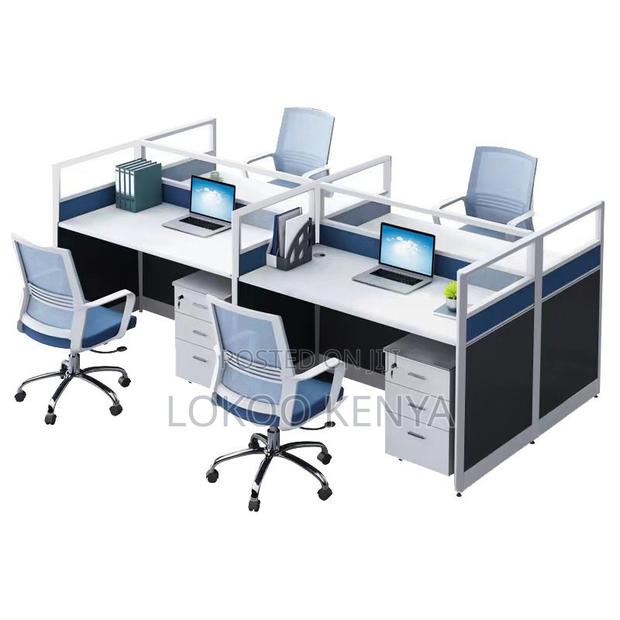 Workstation:4-Way Blue Modular Office Workstation - thumbnail 3