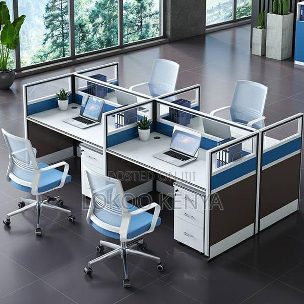 Workstation:4-Way Blue Modular Office Workstation