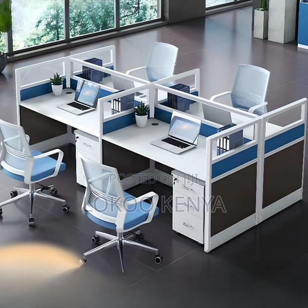 Workstation:4-Way Blue Modular Office Workstation - thumbnail 2