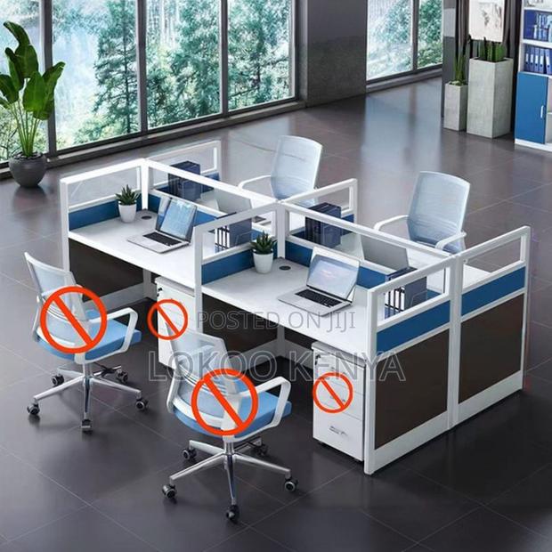 Workstation:4-Way Blue Modular Office Workstation - thumbnail 4