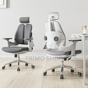 Gray Upholstered Office Chair With Adjustable Arms - main view