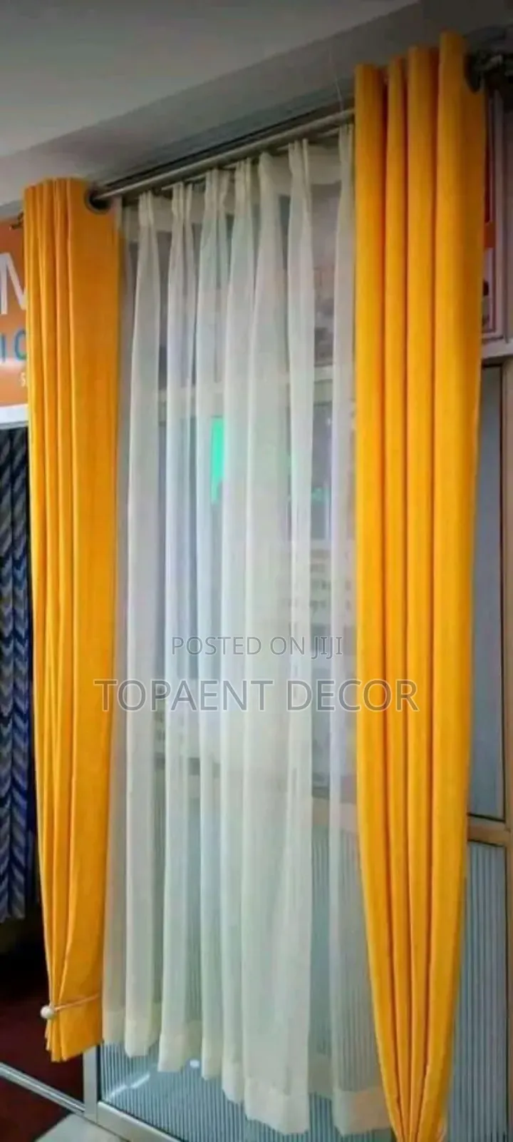 Bright Yellow Window Curtains and Clear Sheers