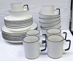 24pcs White Ceramic Dinner Set With Black Rim