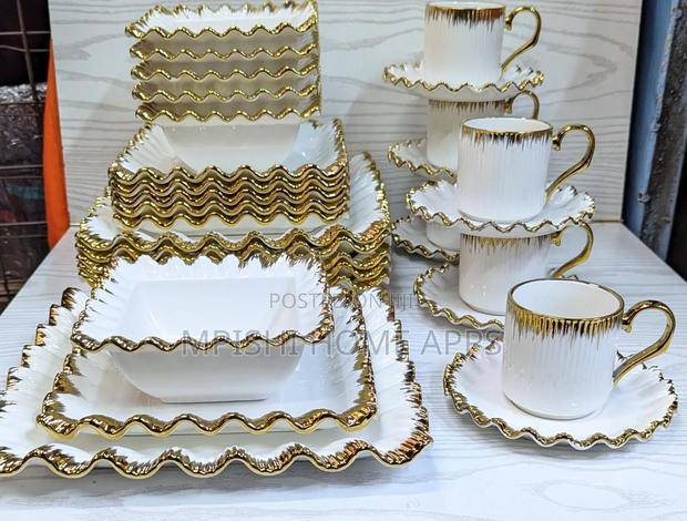 30pcs Square Ceramic Dinner Set With Gold Rim