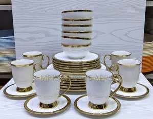 30pcs Round Ceramic Dinner Set With Gold Rim