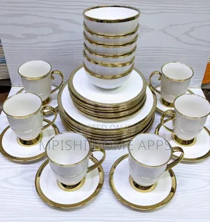 30pcs Round Ceramic Dinner Set With Gold Rim