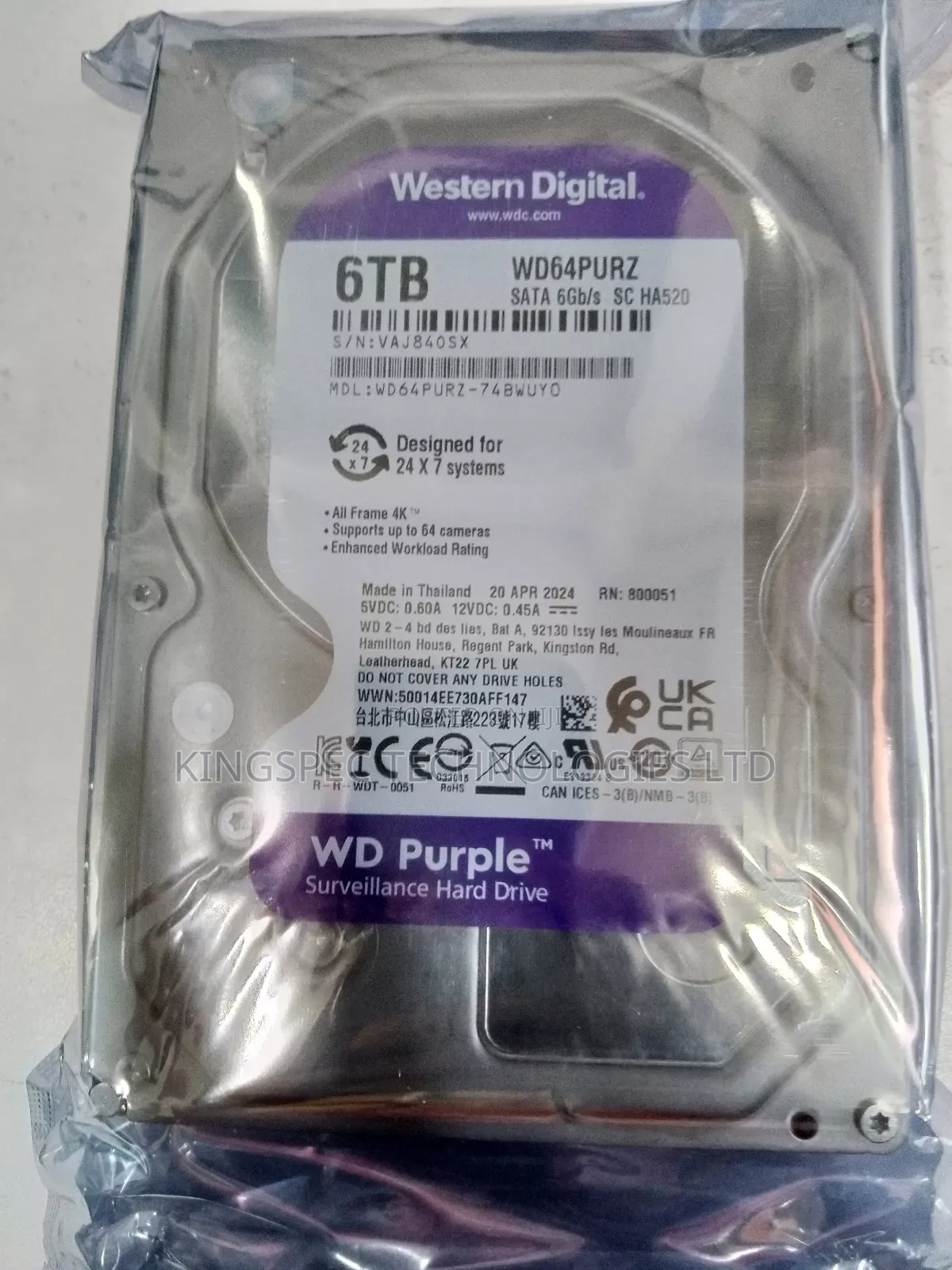 Western Digital (Wd) Purple 6tb Surveillance Hard Drive