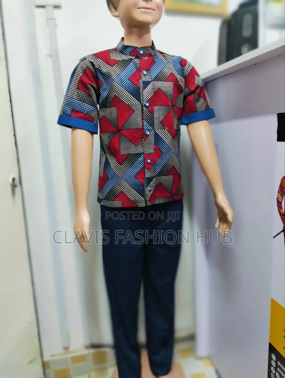Boys African Shirt Red Blue