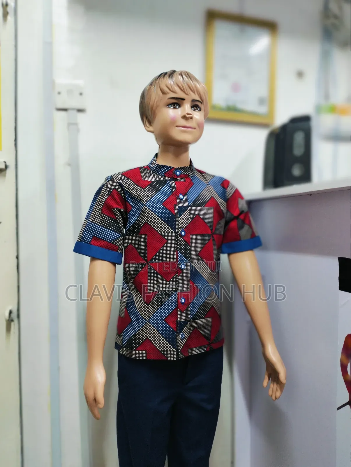 Boys African Shirt Red Blue