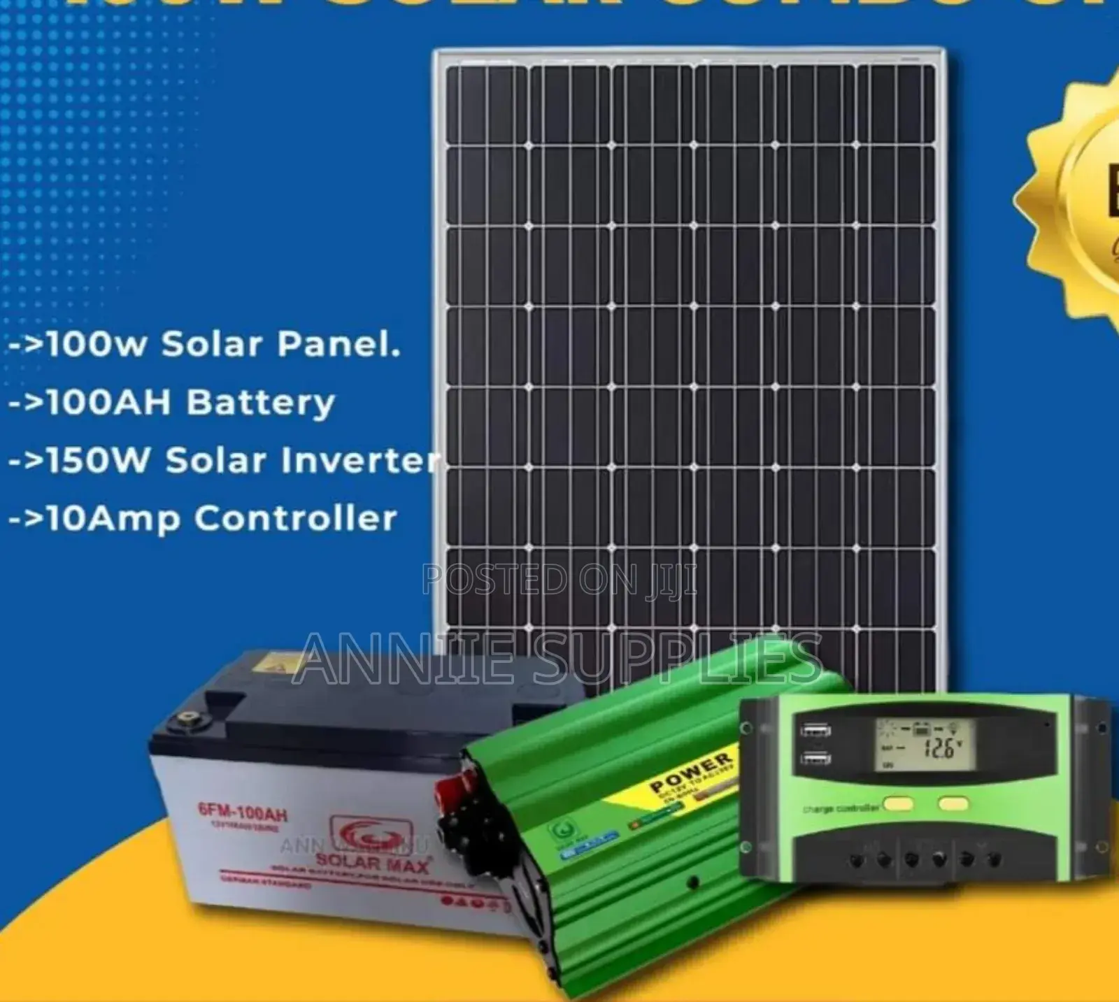100watts Solar+ 100ah Battery + 300w Inverter
