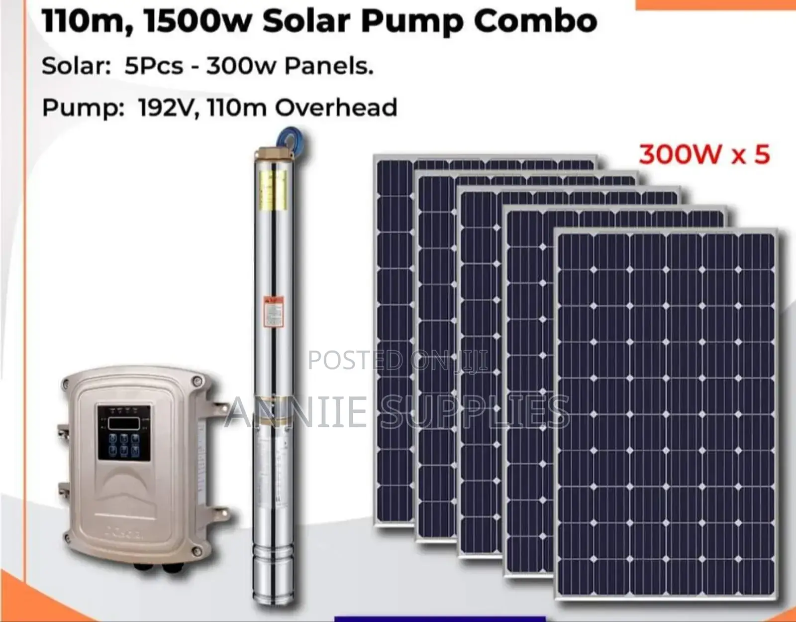 110m Head Submersible Pump + (5)300w Solar Panels