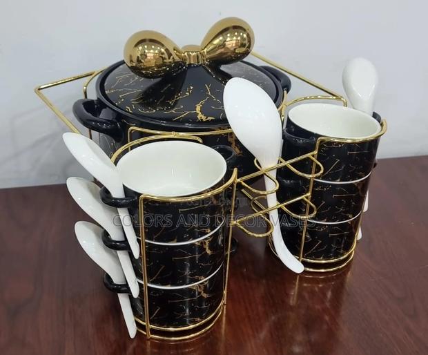 Ceramic Soup Set on a Golden Stand With Burner Now - main view